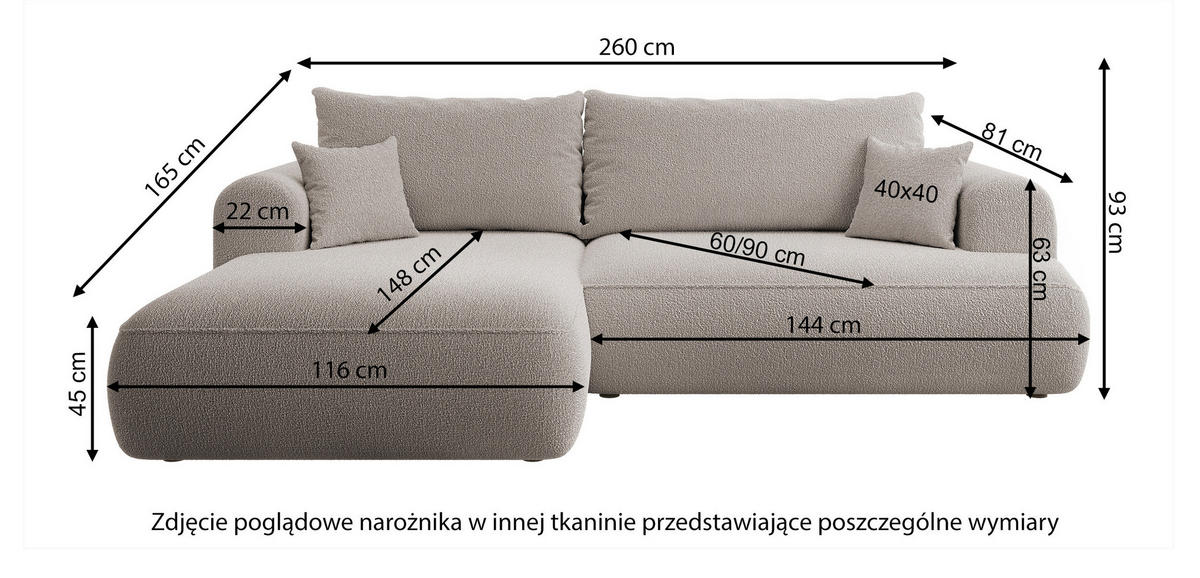 ECKSOFA Ovo Cremeweiß Boucle - Creme, Textil (260/165cm) - Selsey
