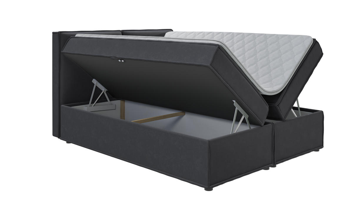 BOXBETT Eclipse 160/200 cm Graphit Luxusmicrofaser - Graphitfarben/Schwarz, Holz/Kunststoff (160/200cm) - S-Style Möbel