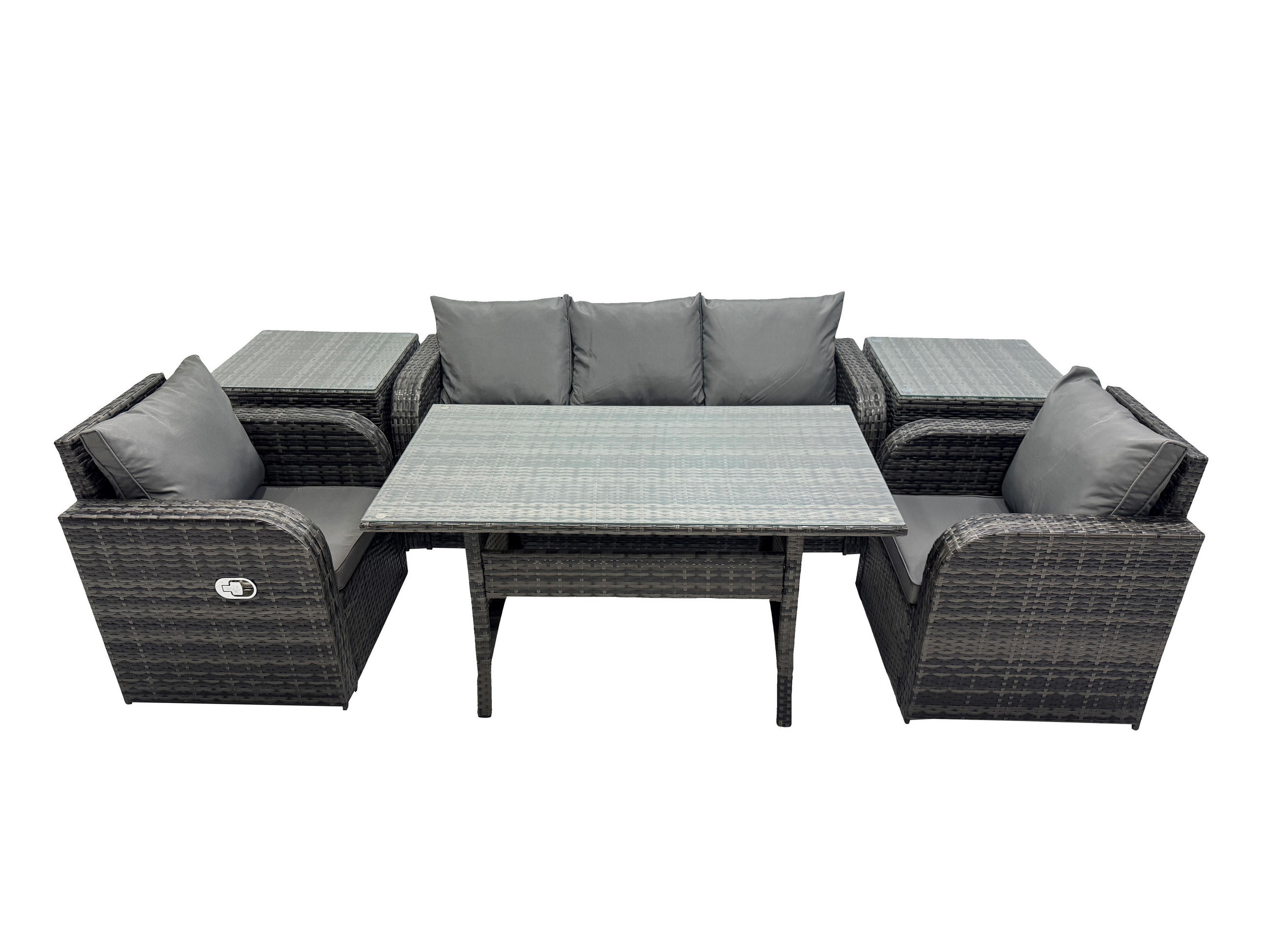 GARTENSET mit 3-Sitzer-Sofa,Beistelltischen,Esstisch Polyrattan 5-Sitzer - Dunkelgrau/Grau, Glas/Kunststoff - Fimous