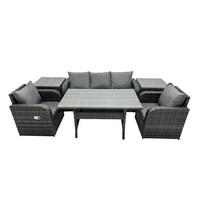 GARTENSET mit 3-Sitzer-Sofa,Beistelltischen,Esstisch Polyrattan 5-Sitzer - Dunkelgrau/Grau, Glas/Kunststoff - Fimous