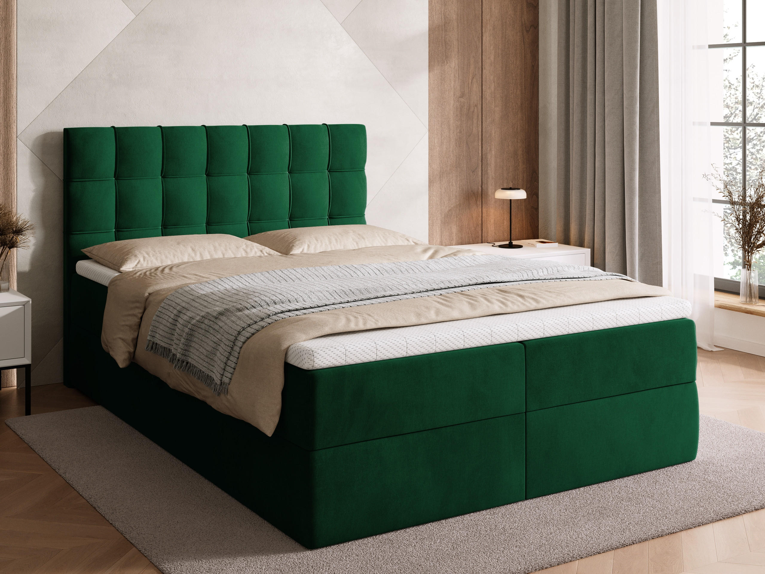 BOXBETT Detroit mit Topper 140/200 Grün - Grün, Holzwerkstoff/Textil (140/200cm) - Bromarkt