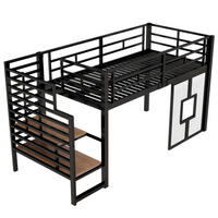 HOCHBETT 90/200 cm DE-03437, mit Stauraum, LED-Beleuchtung und Fenstern, in Schwarz - Schwarz, Holzwerkstoff/Metall (90/200cm) - ComfortXL