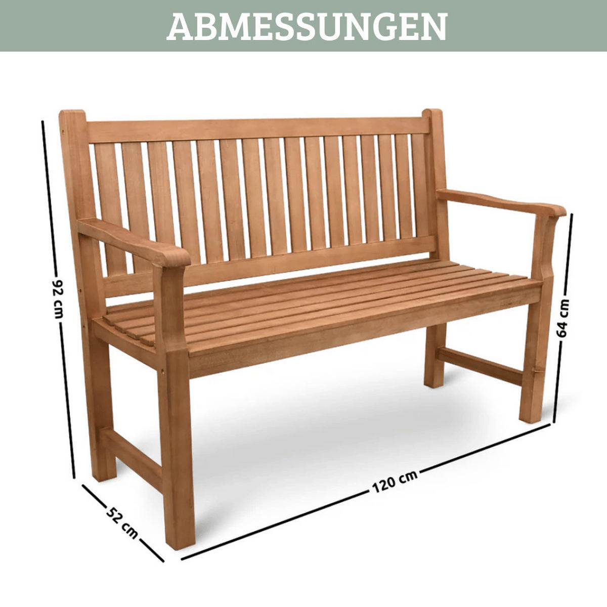 GARTENBANK Holz 2-3 Sitzer EGON Wetterfest 120cm Parkbank - Braun, Holz (120/92/52cm) - DELUKE