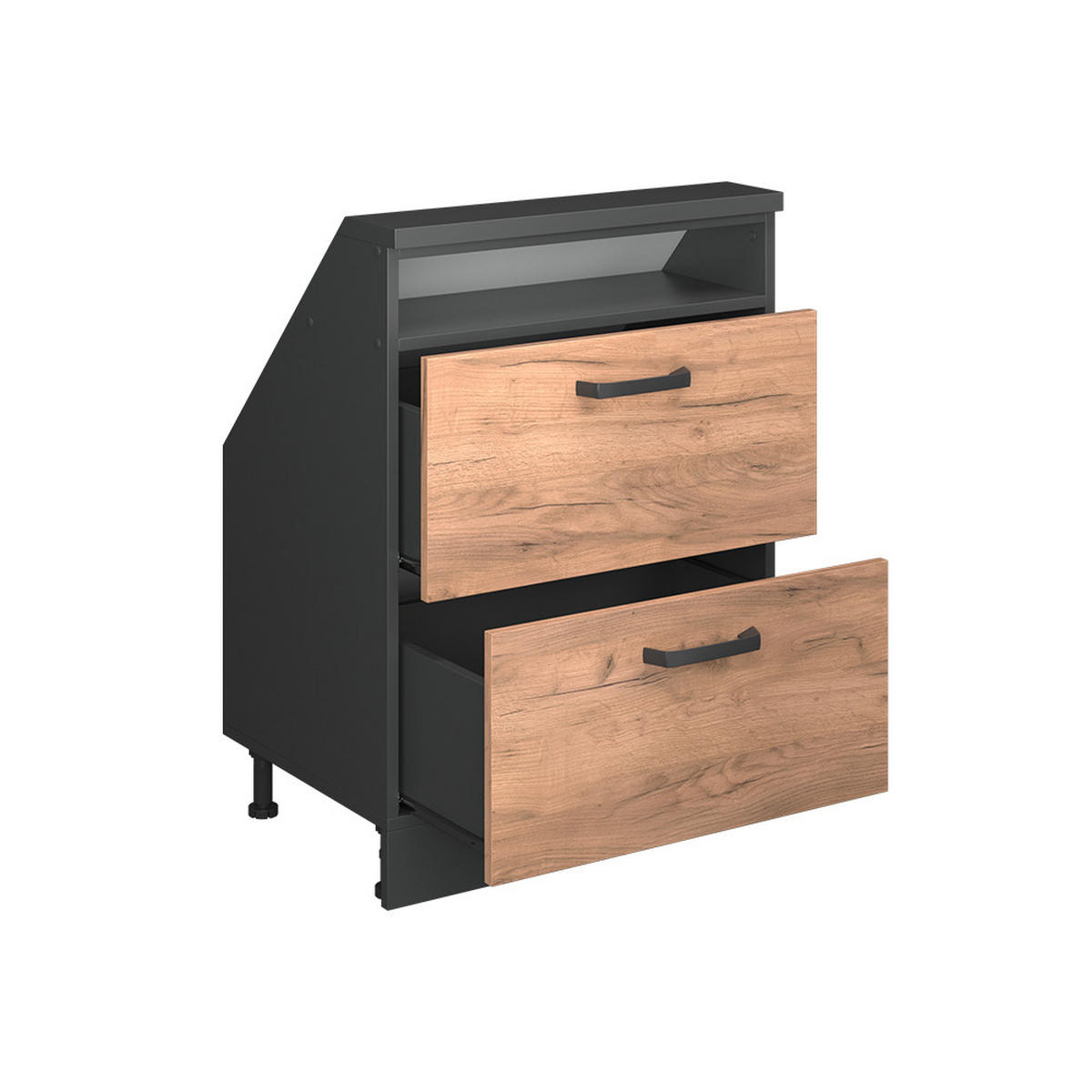 DACHSCHRÄGENSCHRANK Rion Goldkraft Eiche/Anthrazit mit 2 Schubladen - Honigeiche/Anthrazit, Holzwerkstoff (60/81.6/46cm) - Vicco