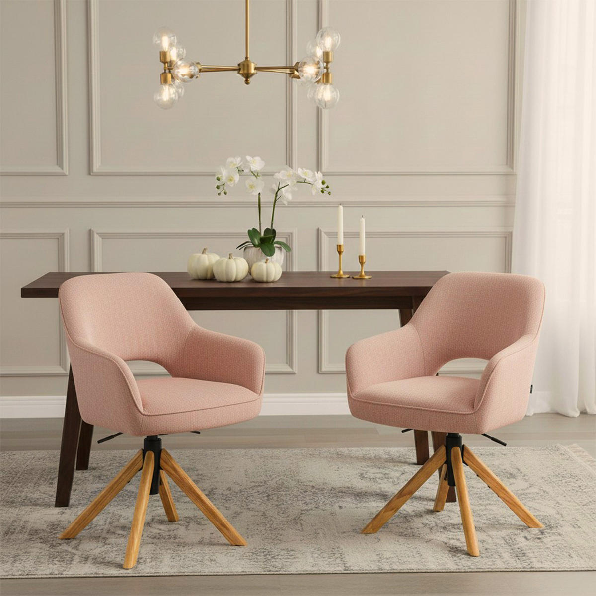BÜROSTUHL Mika-Amia - Honigeiche/Rosa, Eichenholz/Holz (60/88/65cm) - DUBI Möbel