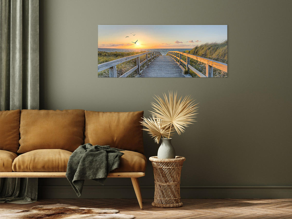 GLASBILD 125x50 cm Steg Sonnenuntergang - Gelb, Glas (125/50cm) - artissimo