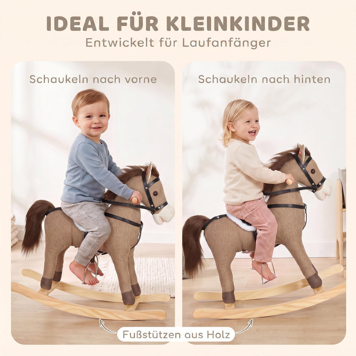 KINDER-SCHAUKELPFERD Polyester Metall Dunkelbraun - Dunkelbraun, Holz (30/68/71cm) - AIYAPLAY