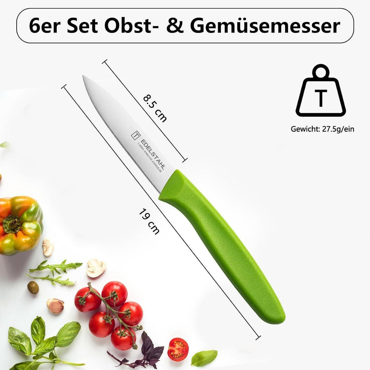 SCHÄLMESSER 6er-Set Grün - Grün, Metall (19cm)