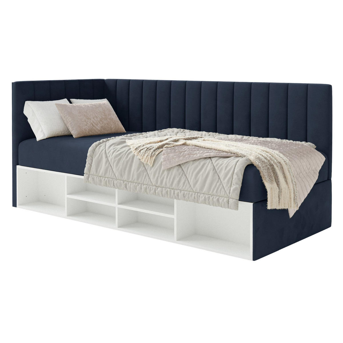 JUGENDBETT Ventrio Dunkelblau Easy-Clean-Samtbezug 90x200 cm - Graphitfarben, Kunststoff/Textil (90/200cm) - Selsey