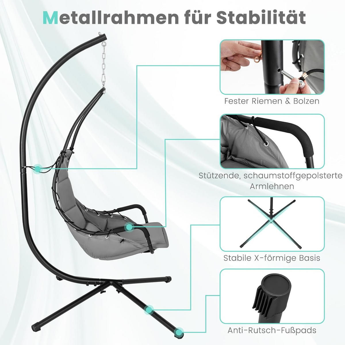 HÄNGESESSEL Grau - Grau, Metall (105/251/101cm) - COSTWAY