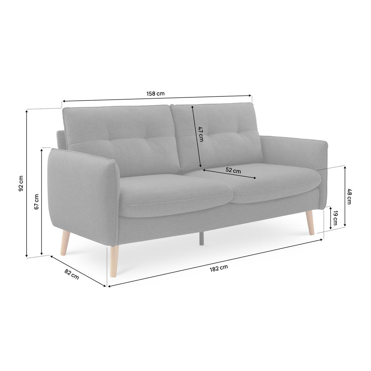 2-SITZER-SOFA Chloé Skandinavisches aus dunkelgrauem Stoff - Dunkelgrau/Akaziefarben, Holz/Holzwerkstoff (182/92/82cm) - Sicaan