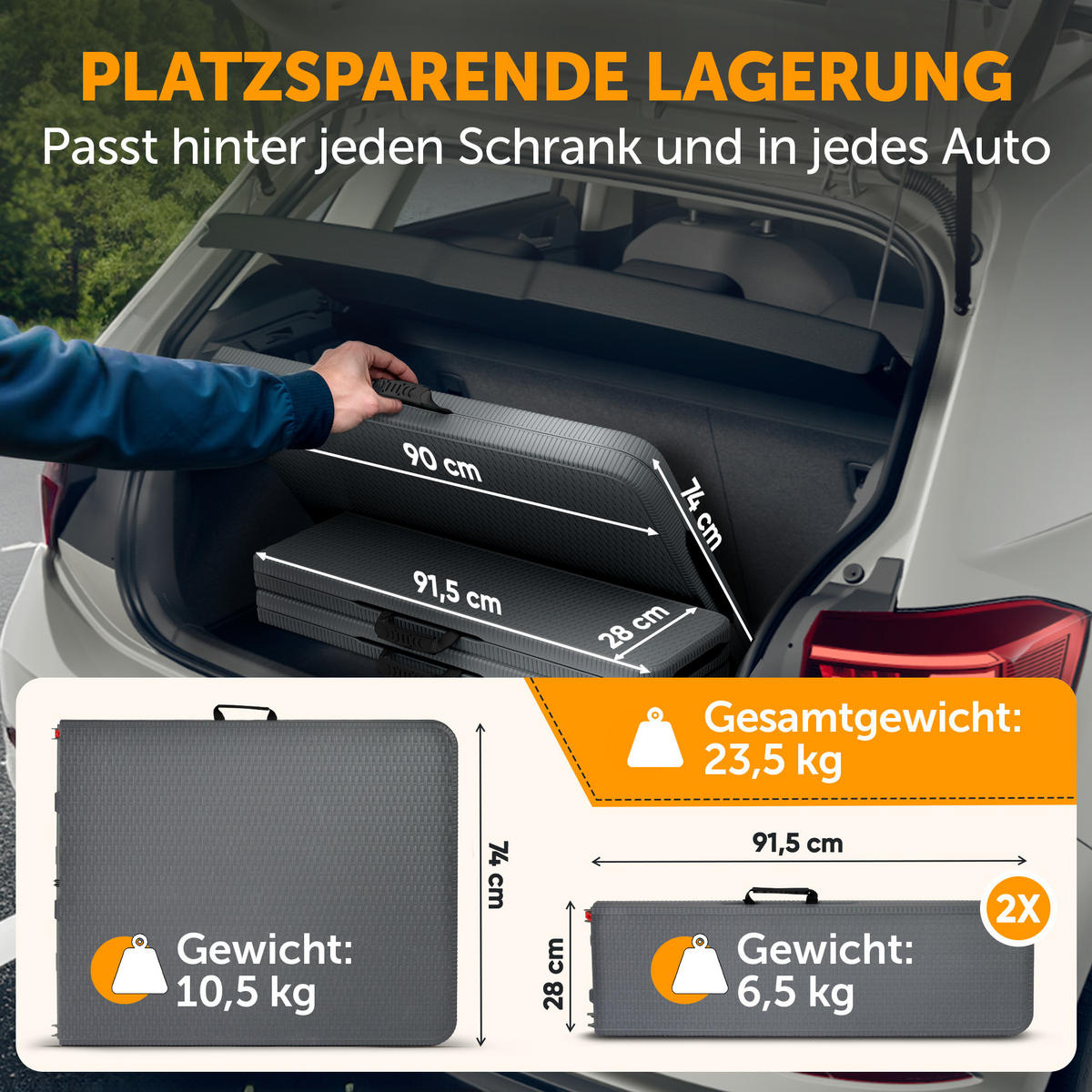 BIERZELTGARNITUR 3-teilig, 2x Bank & 1x Tisch in Grau mit Rattanmuster - Grau, Kunststoff - Blumtal