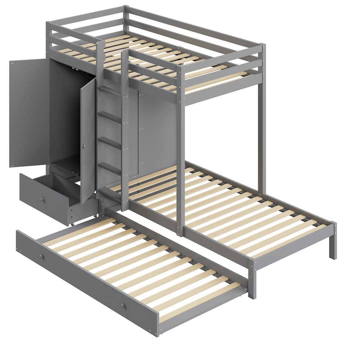 ETAGENBETT mit Ausziehbett und Kleiderschrank 90x200 cm Grau - Grau, Holzwerkstoff (90/200cm) - Beauniv