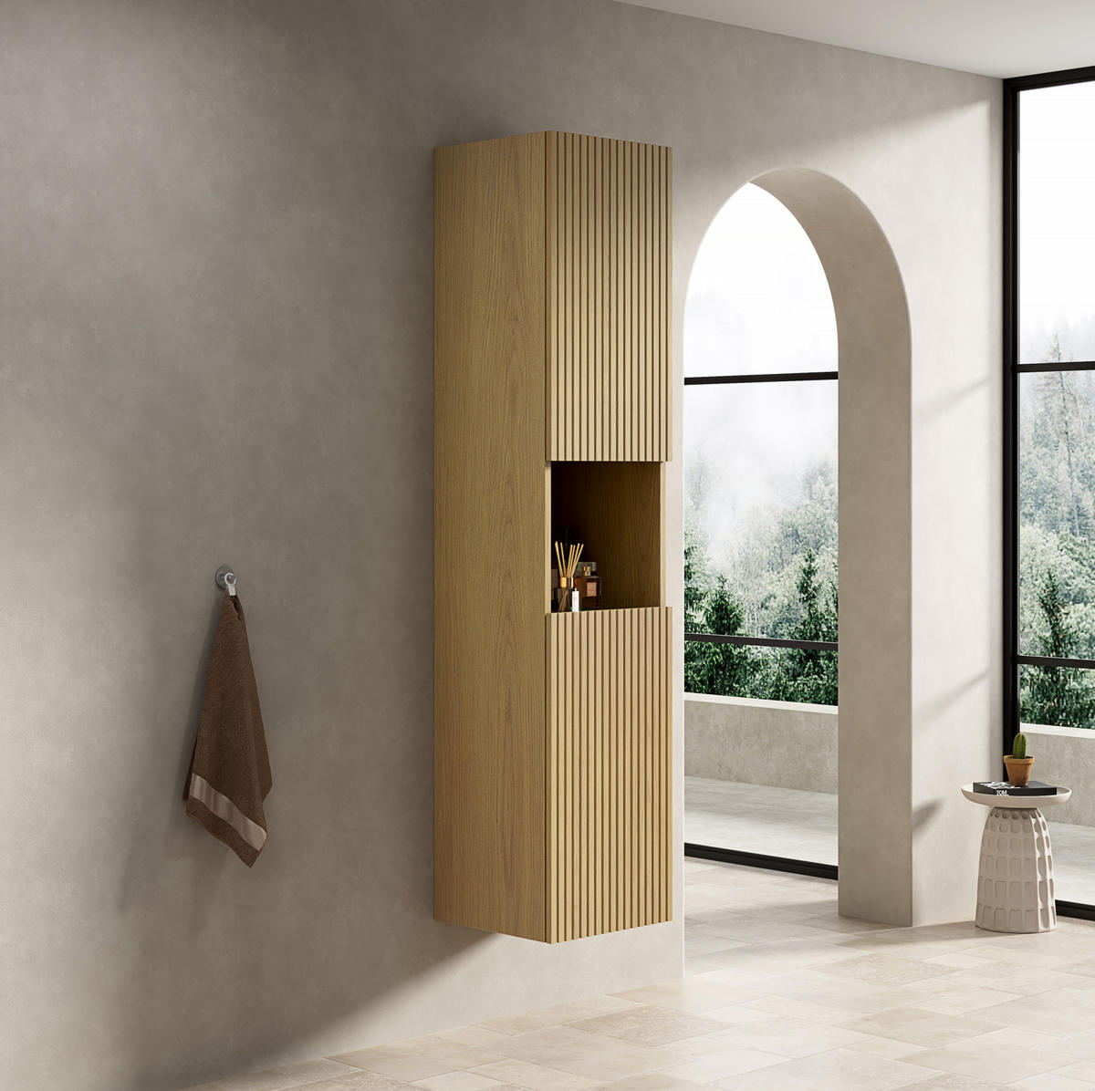 BADEZIMMERSCHRANK 160 cm Golden Oak mit 2 Türen und offenem Fach - Eichefarben, Holzwerkstoff (35/35/160cm) - Beauniv
