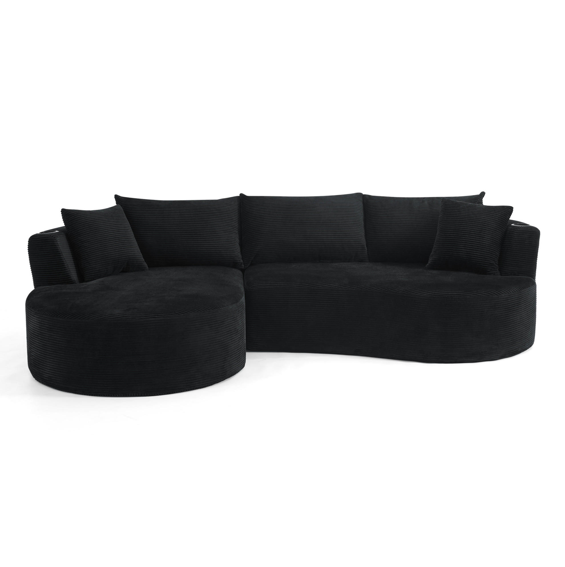 SOFA 3-Sitzer bogenförmig Schwarz mit Getränkehaltern - Schwarz, Textil (168/264cm) - Meubliv