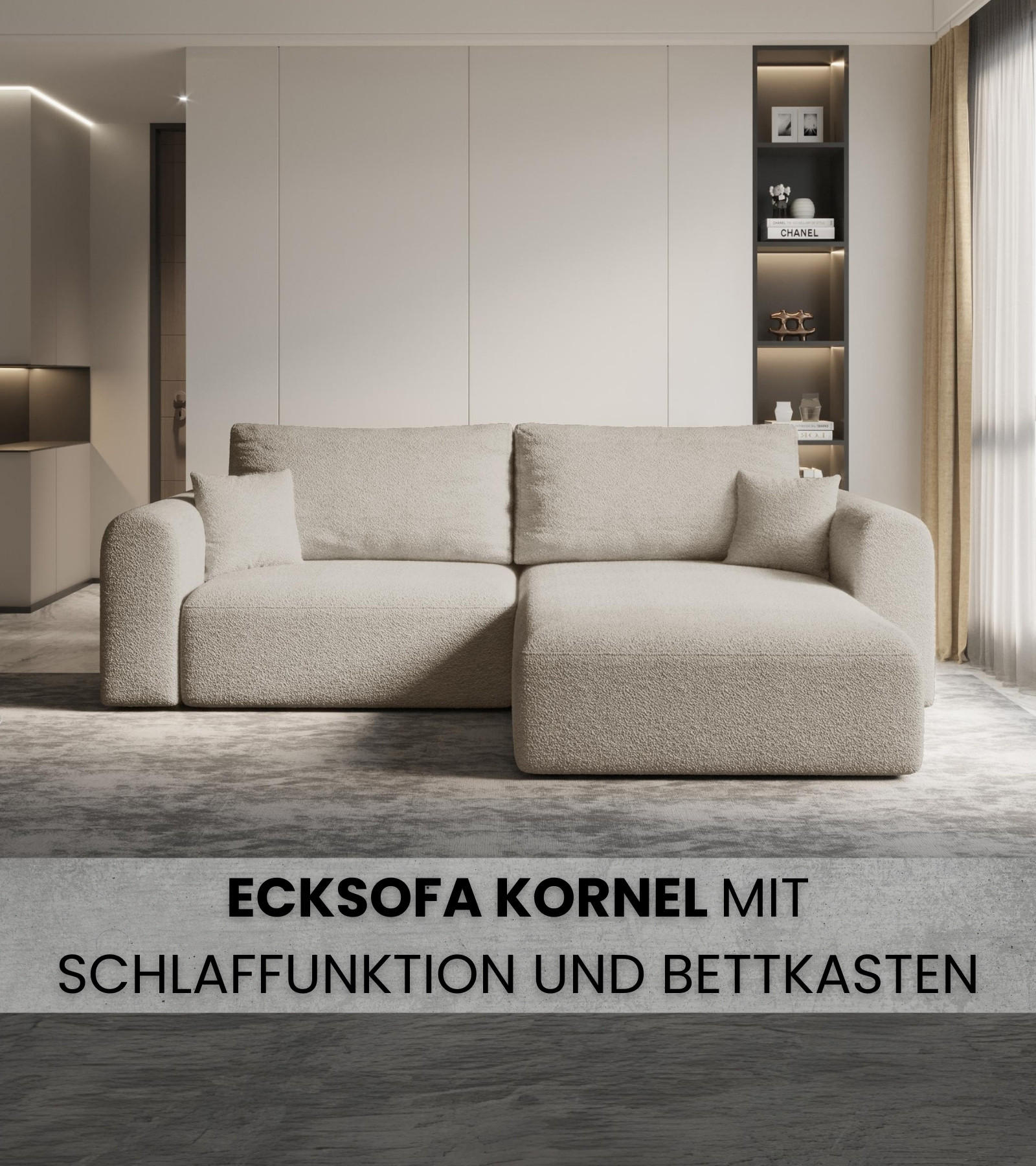 ECKSOFA Kornel mit Schlaffunktion Beige Boucle - Beige, Textil (248/165cm) - Bromarkt