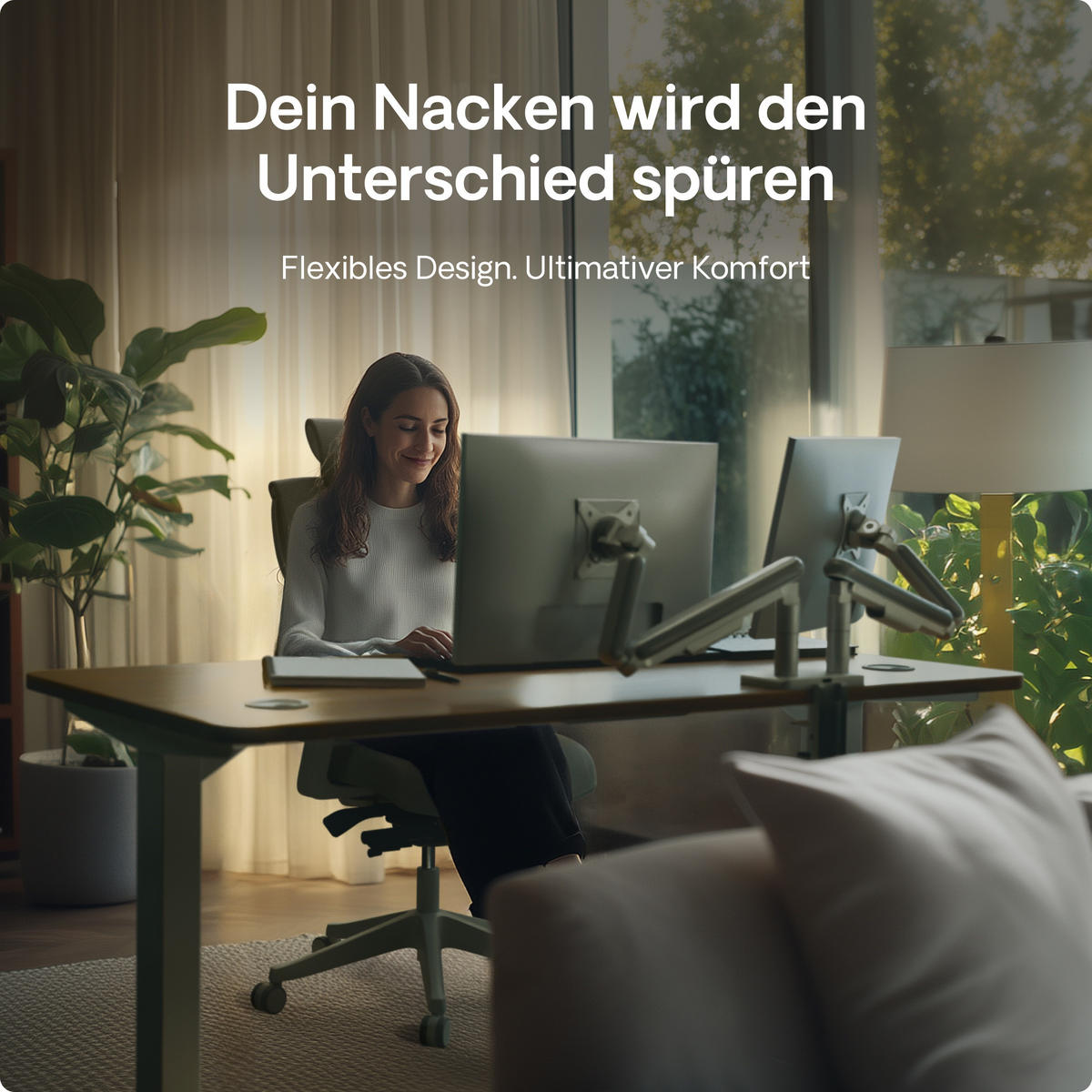 MONITORHALTERUNG, Weiß, Tischhalterung für 2 Monitore 17"-32", VESA 75x75mm, VESA 100x100mm - Schwarz, Kunststoff/Metall (95/12.4/62.3cm) - Desktronic