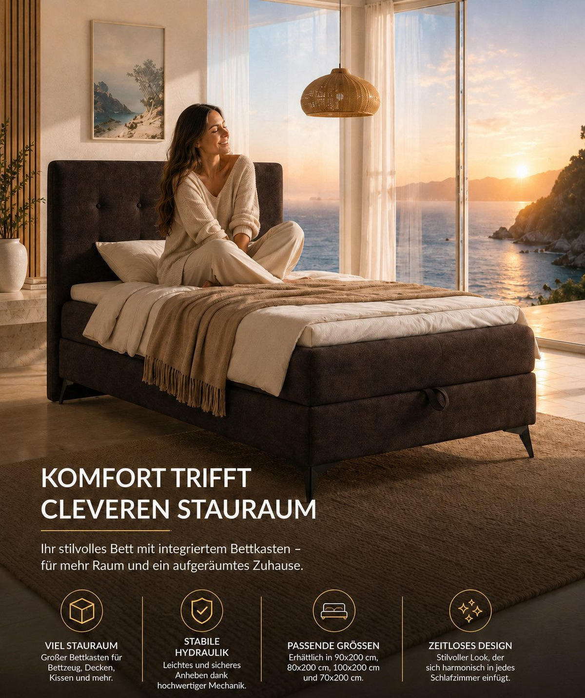 BOXBETT K15 Single SLIM mit Bettkasten & Bonell-Federkern ohne Topper - Dunkelbraun, Holz/Textil (200/100cm) - Best For Home