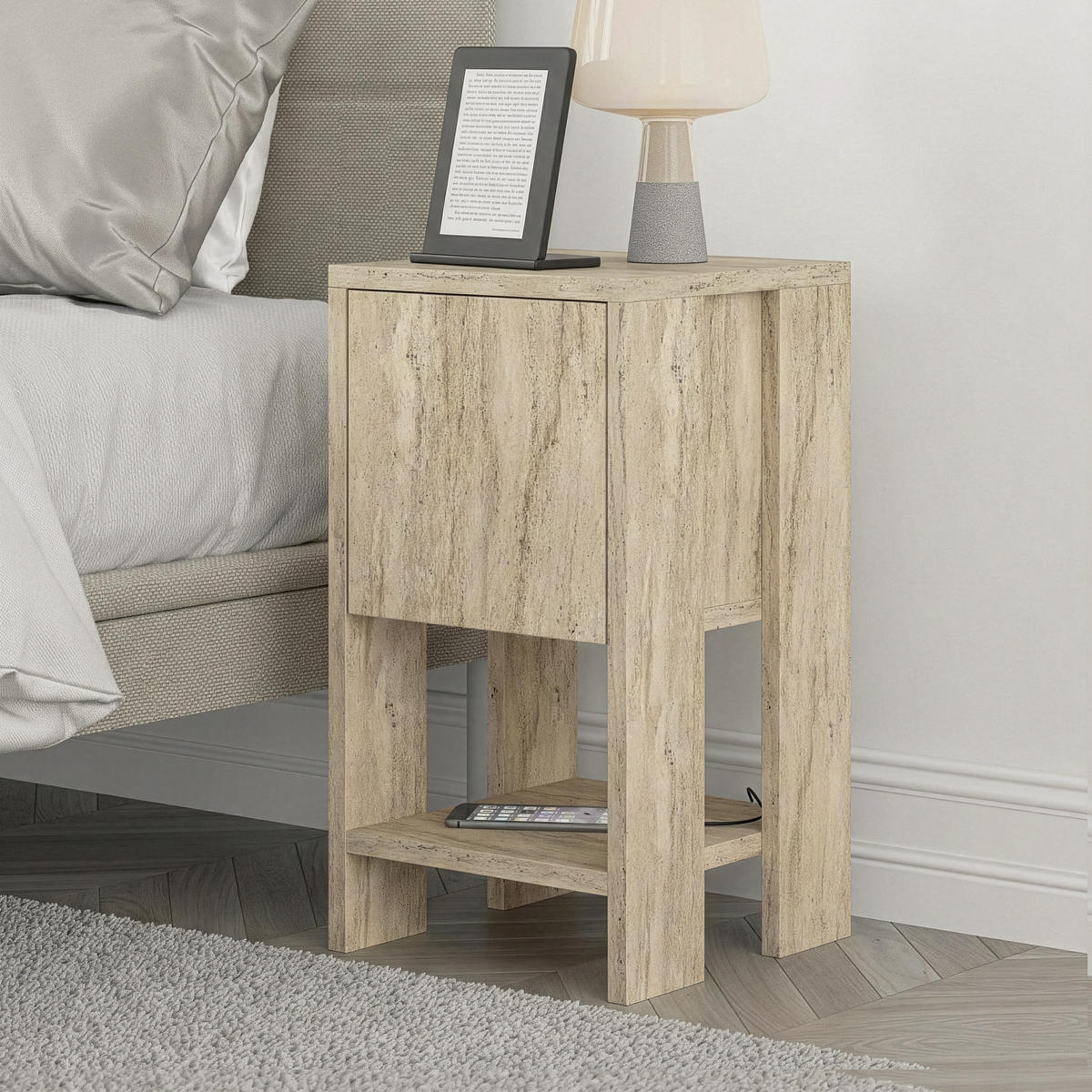 NACHTTISCH Ema Travertin 30/30/55 cm - Beige, Holzwerkstoff (30/55/30cm) - Decortie