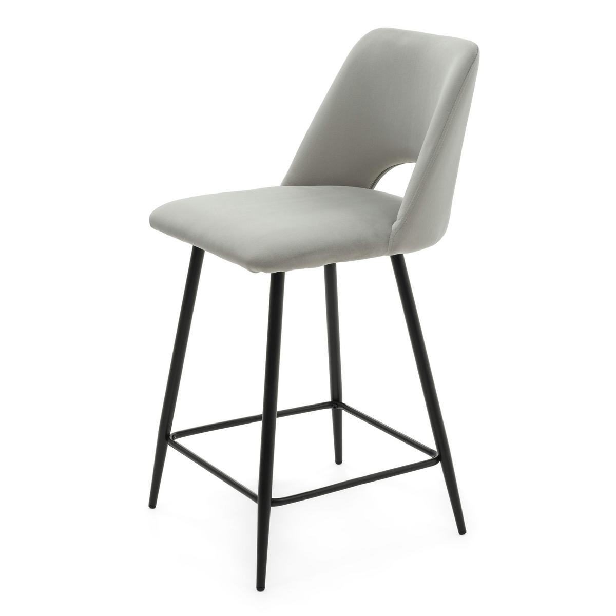 BARHOCKER ORO gepolsterter mit Steppung - hellgrau - Samt Velour - Hellgrau/Schwarz, Textil/Metall (48/94/55cm) - NEW HOME