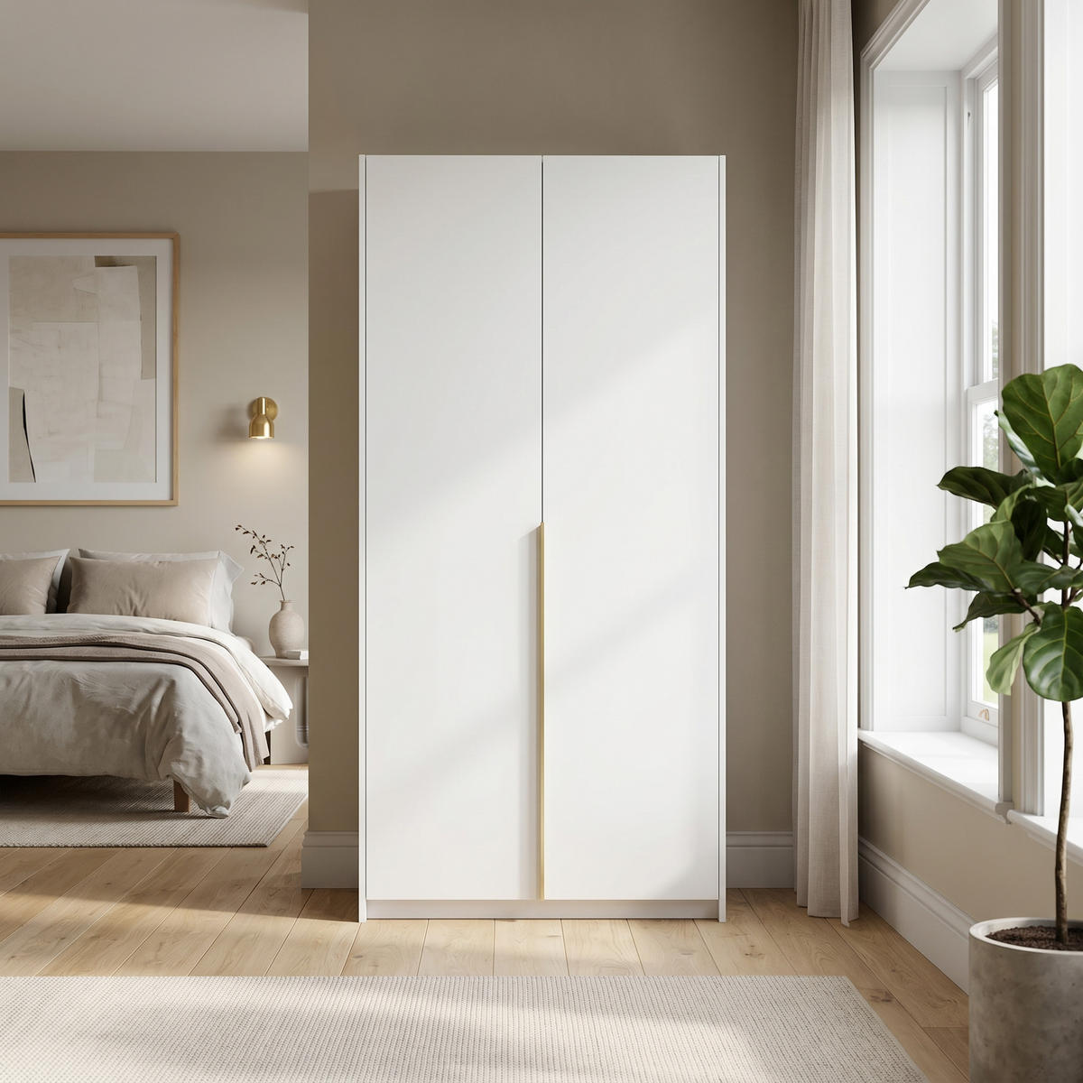 DREHTÜRENSCHRANK AMARA 100/204/58cm 2-türig Weiß - Goldfarben/Weiß, Holzwerkstoff (100/204/58cm) - MASSENO