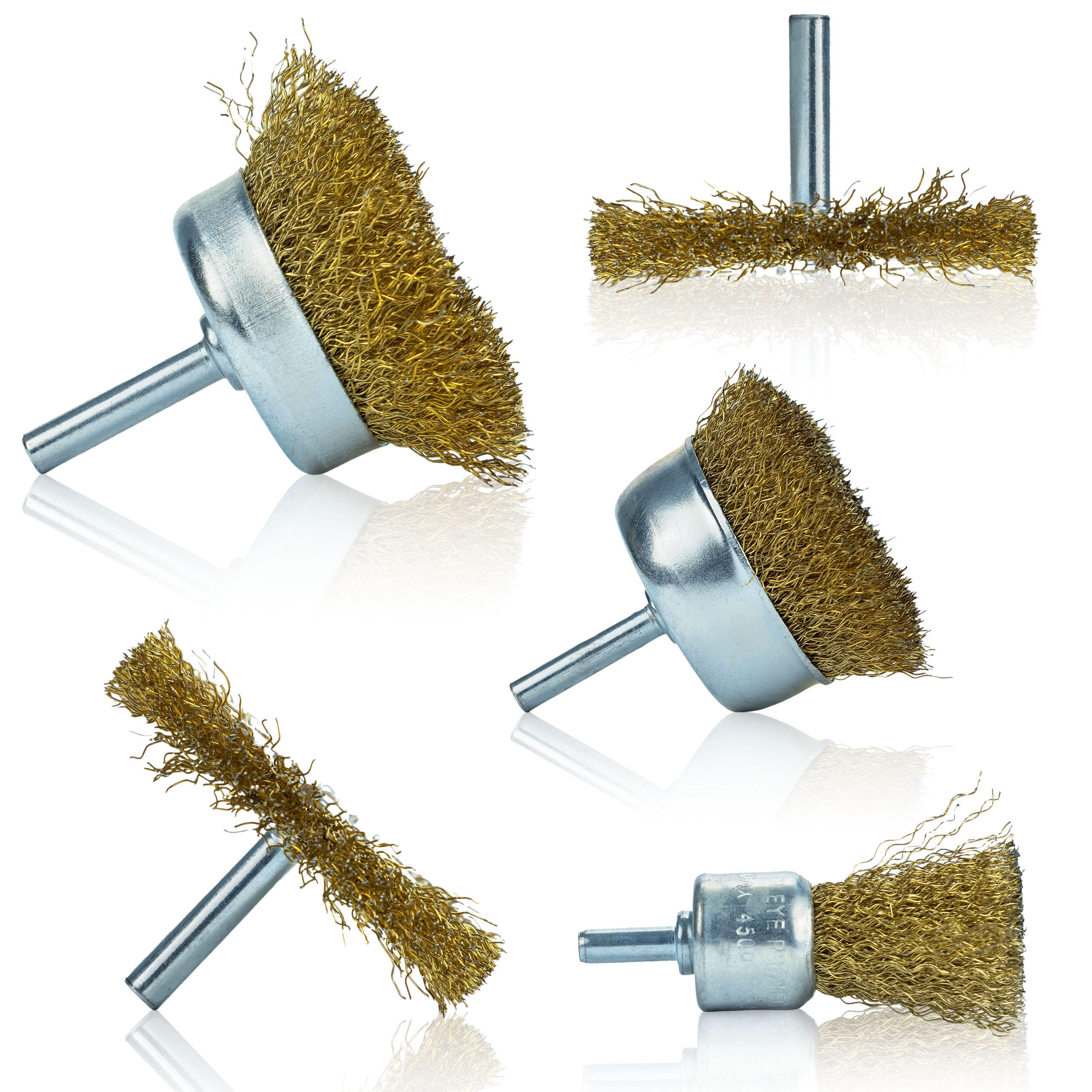 DRAHTBÜRSTE Universal 5-tlg. Set, 1/4" Schaft, Scheiben 50 mm, Scheiben 65 mm, Frontbürsten 50 mm, Frontbürsten 65 mm, Pinsel 25 mm, Messingdraht - Multicolor, Kunststoff/Metall (22/17/7cm)