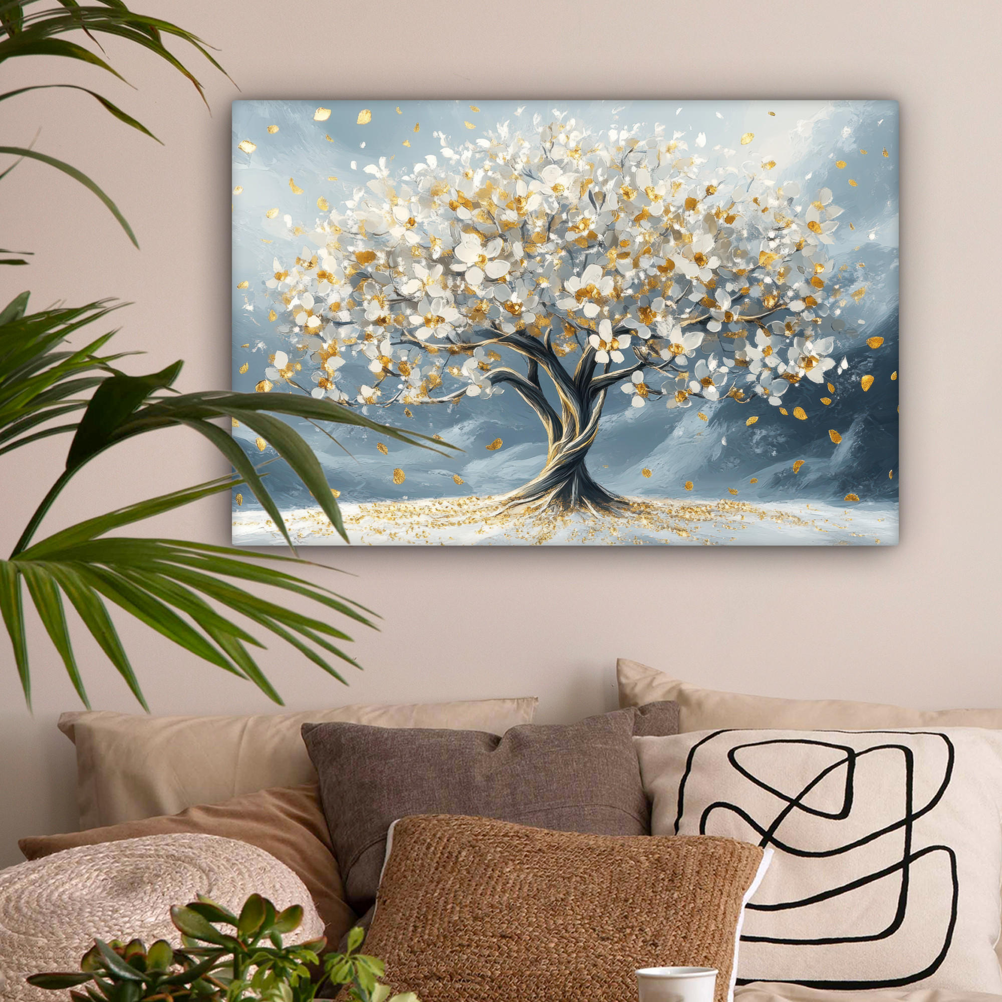 LEINWANDBILD Baum - Winter - Baum des Lebens - Modern - Gold Gemälde 60x40 cm - Goldfarben, Textil (60/40cm) - MuchoWow