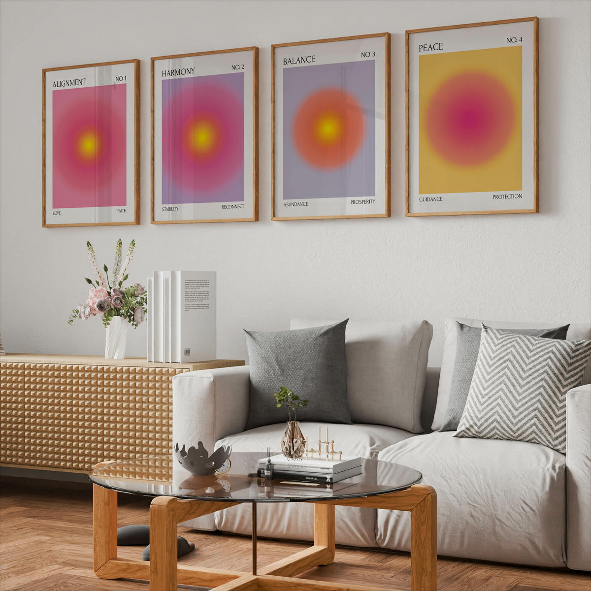 PLAKÁT Sada Aura Afirmace Citáty Harmonie Rovnováha 4x A4 21x30 cm - různobarevná, papír (21/30/30cm) - Muralo