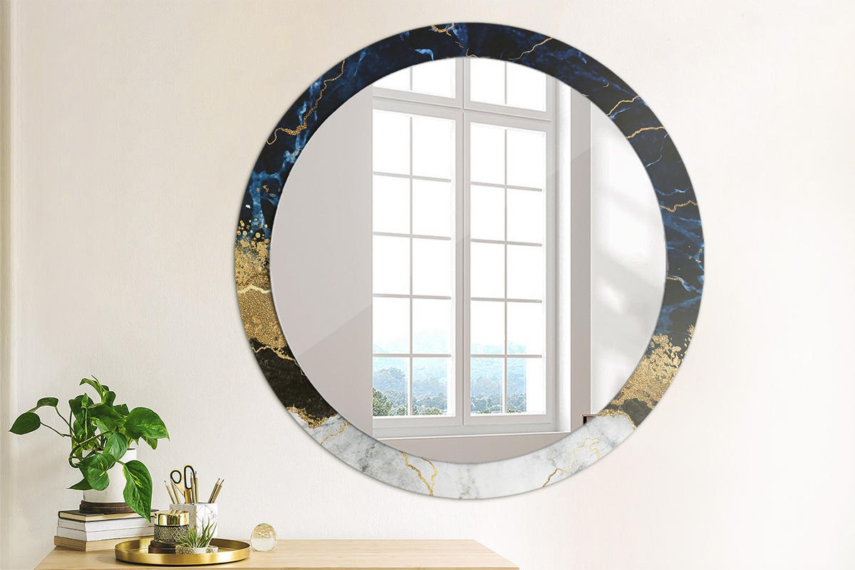 SPIEGEL Ø90 cm Rund mit Aufdruck - Goldfarben, Glas (90/90/0.4cm) - TULUP