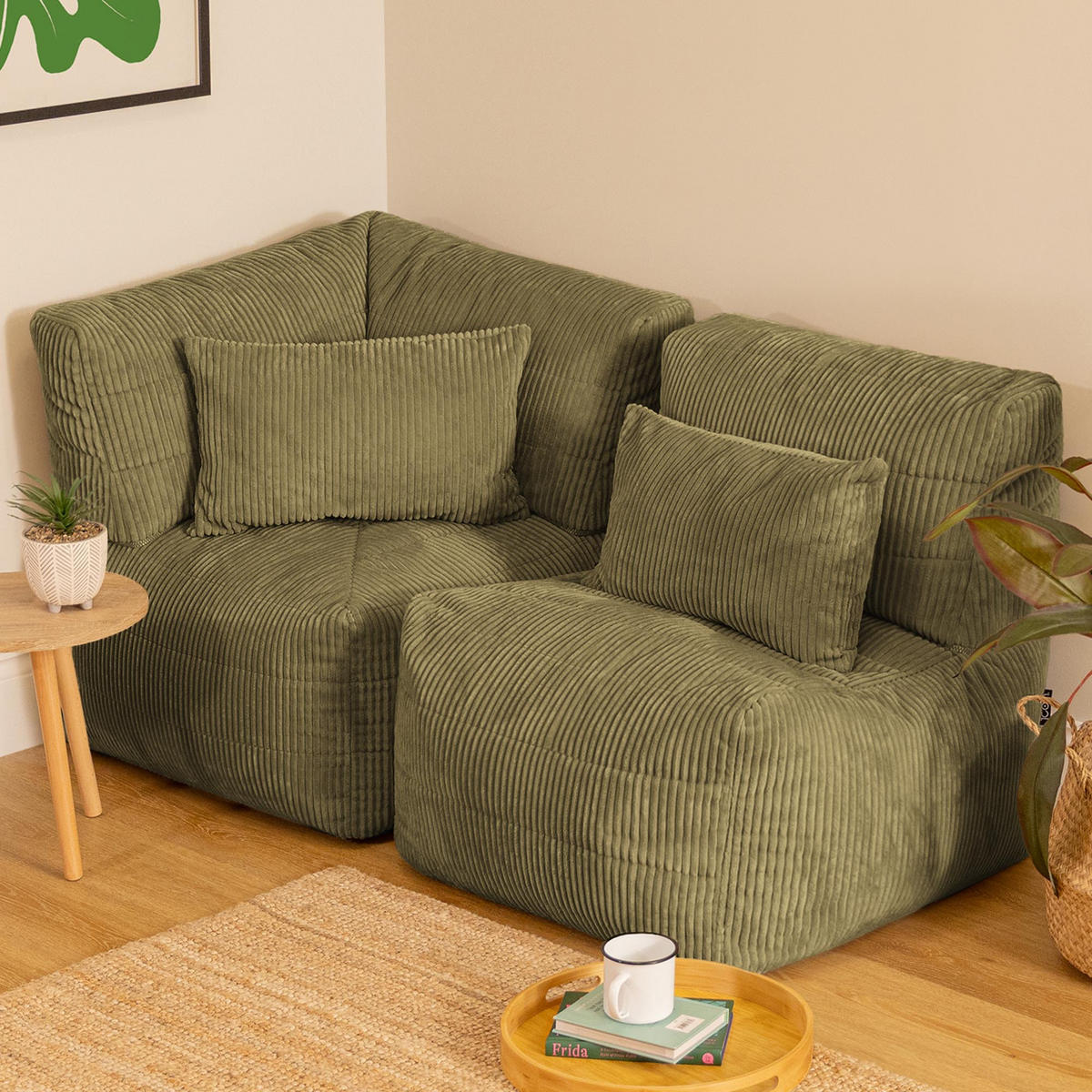 SITZSACK-SOFA 2-tlg. modular cord Noa - Salbeigrün, Textil (143/70/78cm) - icon