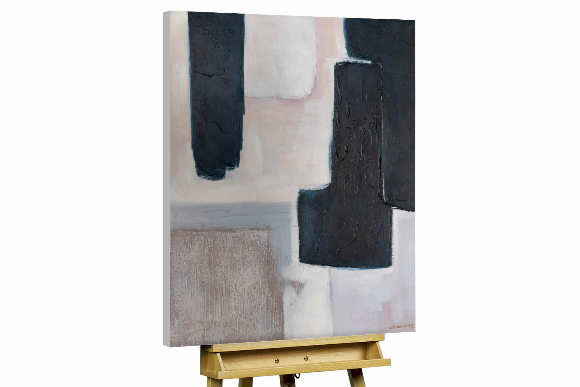 ACRYLBILD HANDGEMALT 75/100 cm - Beige/Schwarz, Holz/Textil (2/100cm) - KUNSTLOFT