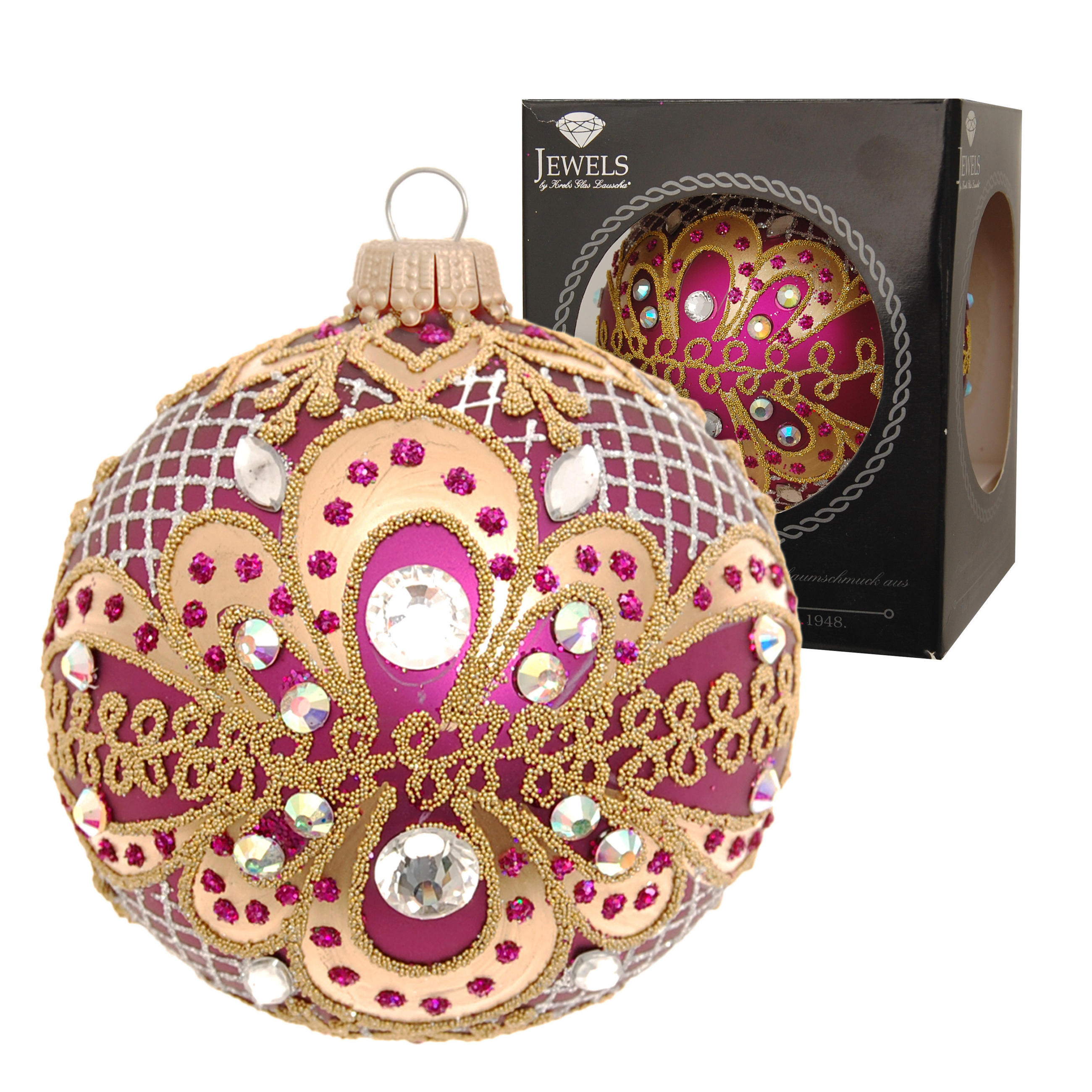 Krebs Glas Lauscha Christbaumkugel Violett 8x8x8 cm