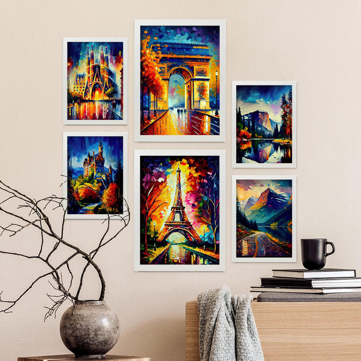 POSTER Set Mit 6 Herbst Im Ölgemälde Stil A3 & A4 Weißer Rahmen - Weiß, Papier (29/3cm) - Nacnic