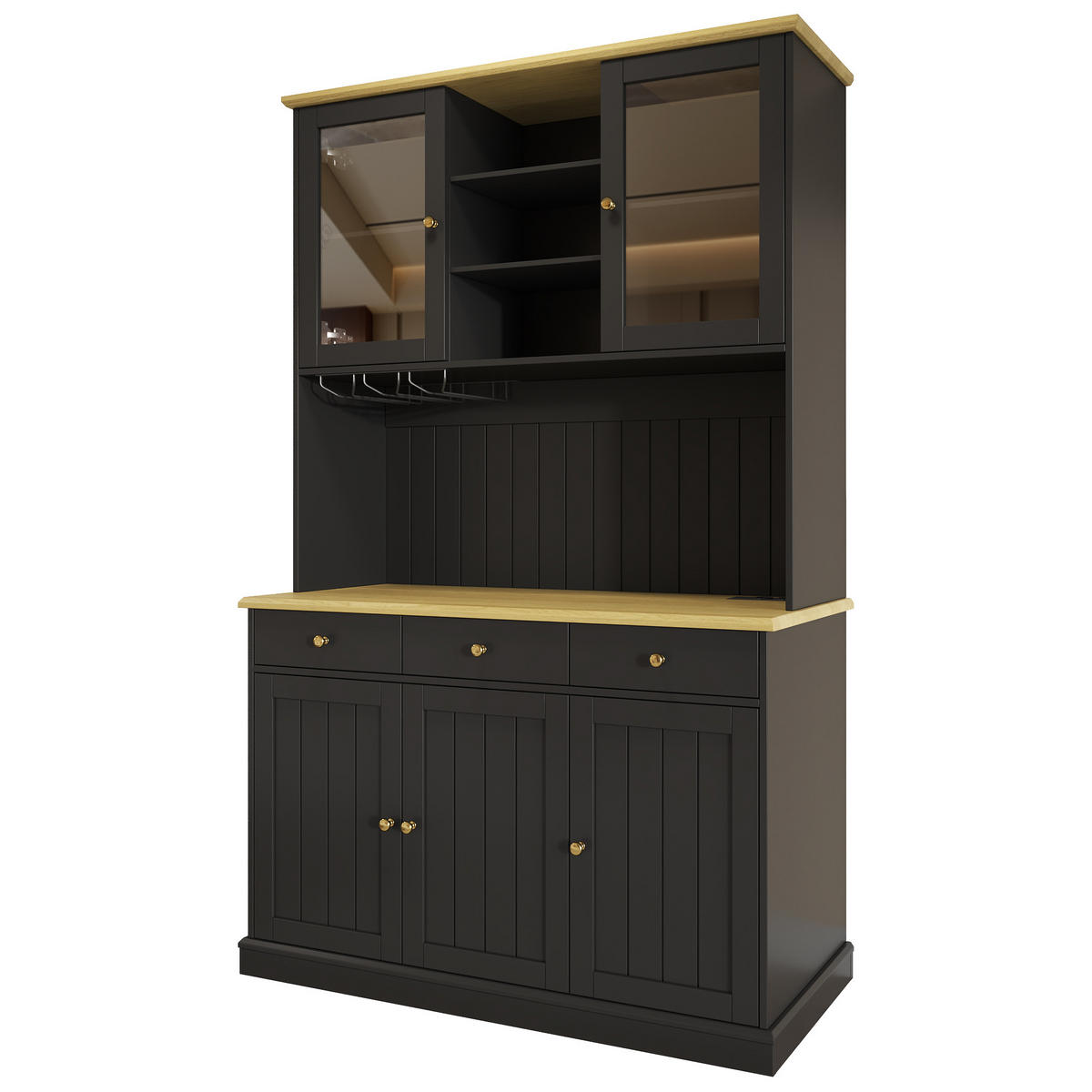 BUFFETSCHRANK Schwarz 120/40/191 cm - Schwarz, Holz (120/191/40cm) - PANGIVO