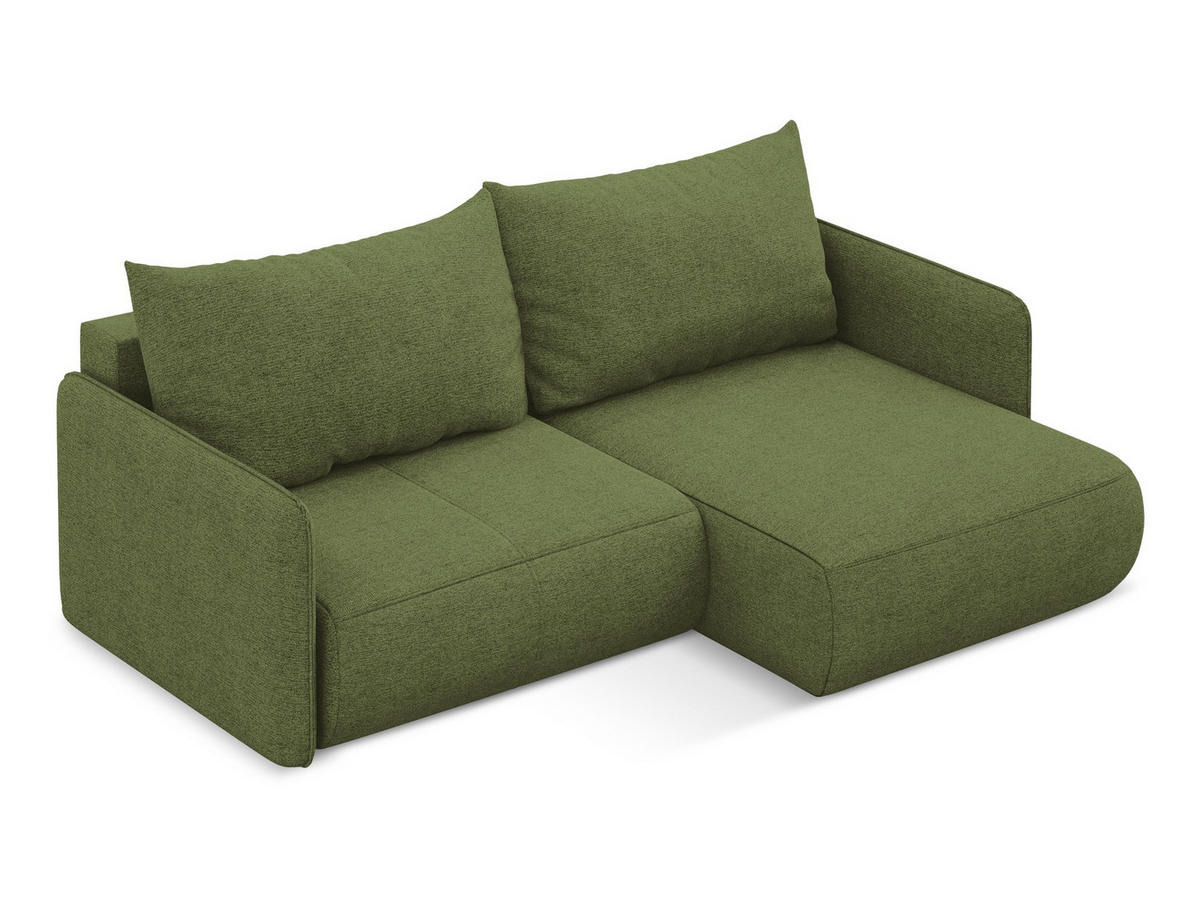 ECKSOFA Rechts mit Schlaffunktion Chenille Stoff Grün - Dunkelgrün/Schwarz, Kunststoff/Textil (207/148cm) - Makamii