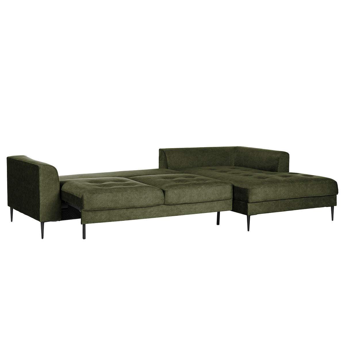 ECKSOFA mit Longchair - Dunkelgrün/Schwarz, Textil/Metall (275/168cm) - home24
