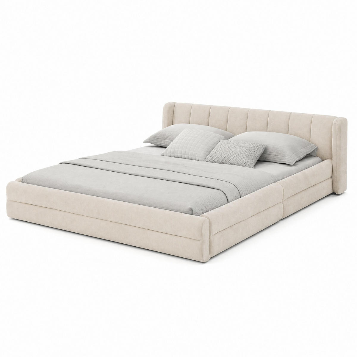 POLSTERBETT 160/200 cm in Beige Chenille mit Kopfteil - Beige, Holzwerkstoff/Textil (160/200cm) - CHICFURN