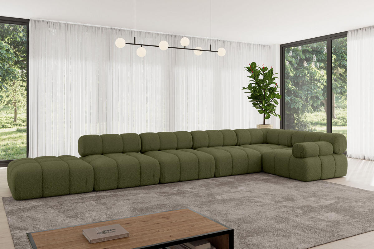 ECKSOFA modulares Sofa Felto-L3 - 475x190x70 cm Grün Bouclé - Grün, Holzwerkstoff/Textil (475/190cm) - ALTDECOR