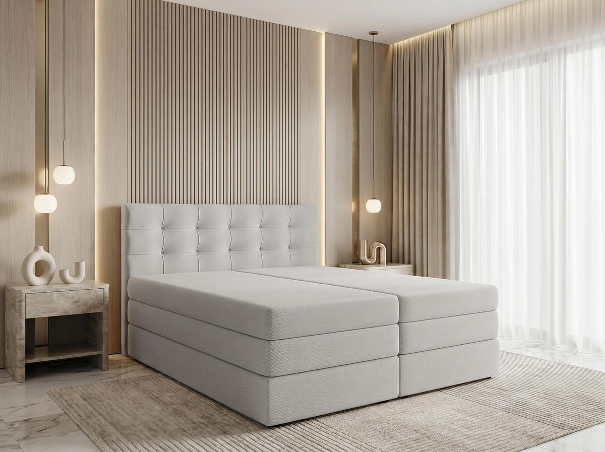 BOXSPRINGBETT FINIKE 160x200 cm mit Bettkasten und 2 Matratzen - Beige + TOPPER - Beige/Schwarz, Holz/Holzwerkstoff (160/200cm) - AX Living