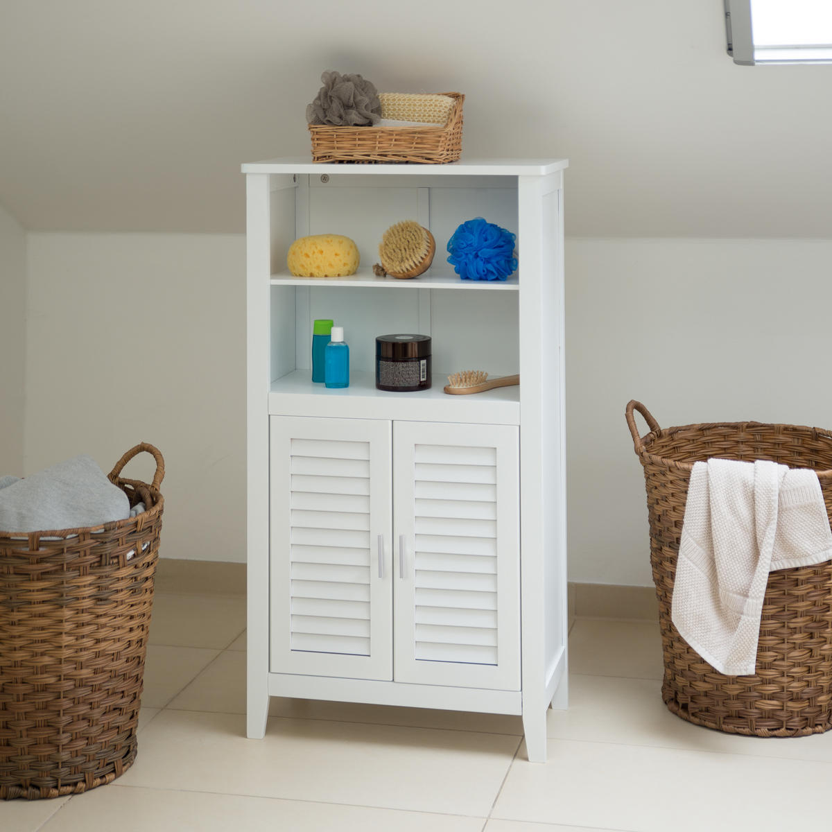 KÚPEĽŇOVÝ nábytok - biela, drevo (25.5/92/50cm) - Relaxdays