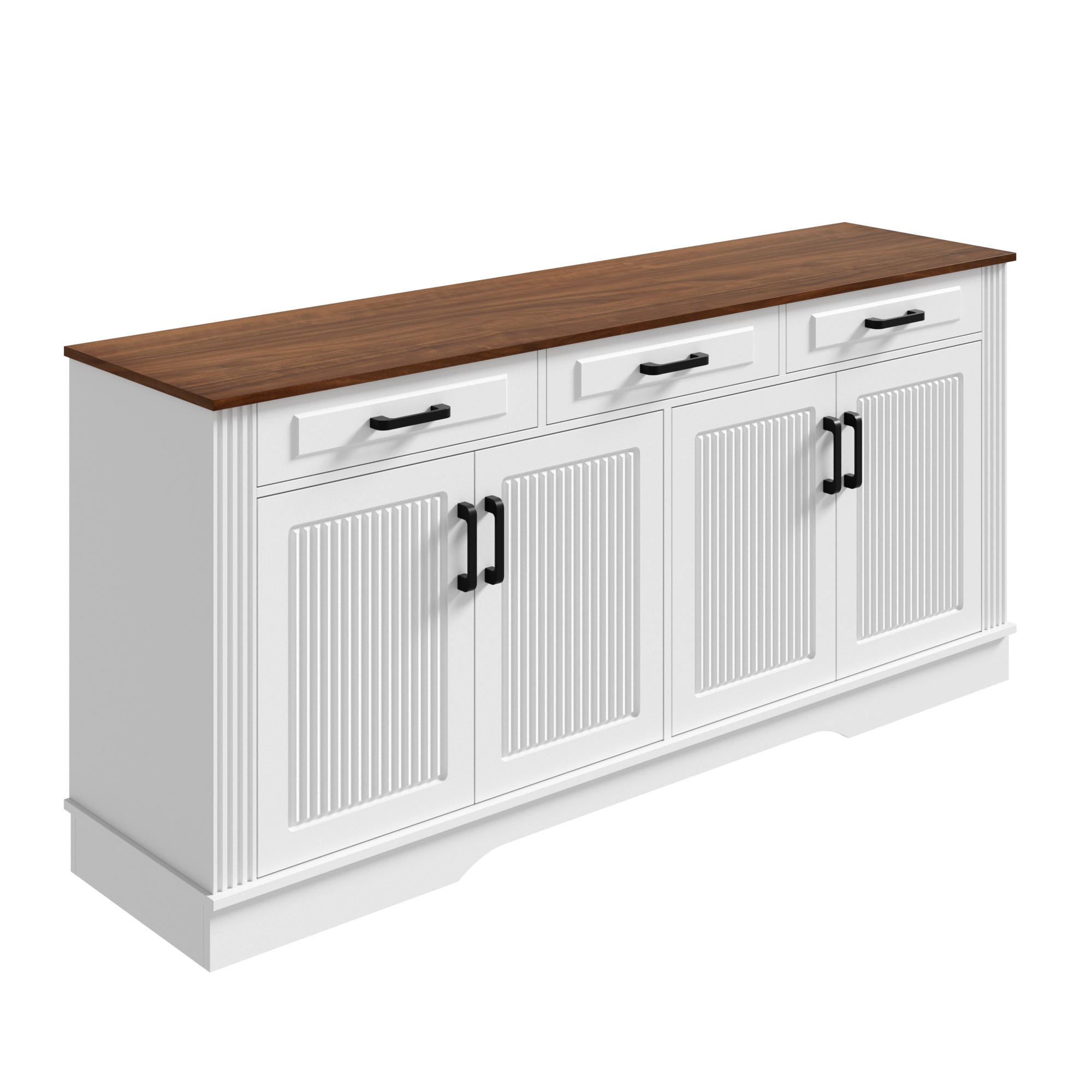 SIDEBOARD DE-37539 160/40/75 cm mit 3D-vertikalen Streifen Weiß - Weiß, Holzwerkstoff (160/75/40cm) - ComfortXL