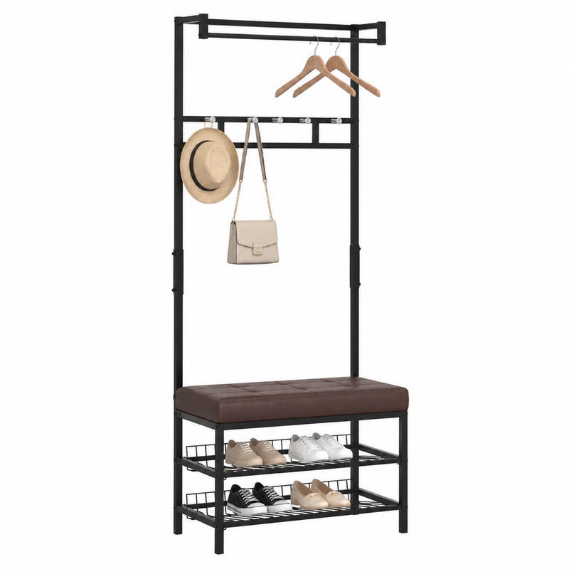 GARDEROBENSTÄNDER mit Bank 72,5x35x180 cm Metall Schwarz - Schwarz, Metall (35/180/725cm) - Beauniv