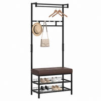 GARDEROBENSTÄNDER mit Bank 72,5x35x180 cm Metall Schwarz - Schwarz, Metall (35/180/725cm) - Beauniv