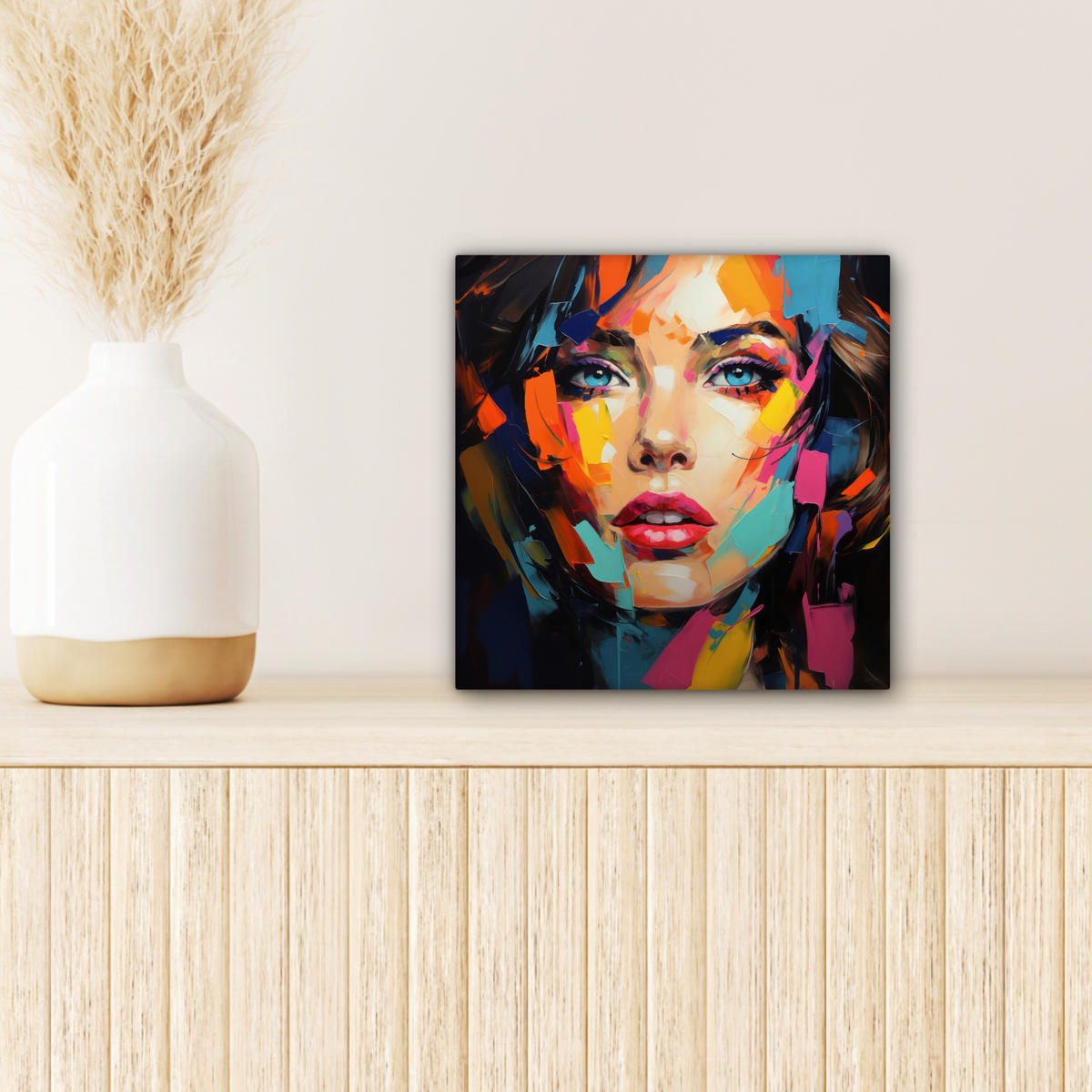 LEINWANDBILD Frau - Porträt - Farbenfroh - Kunst 20x20 cm - Multicolor, Textil (20/20cm) - MuchoWow