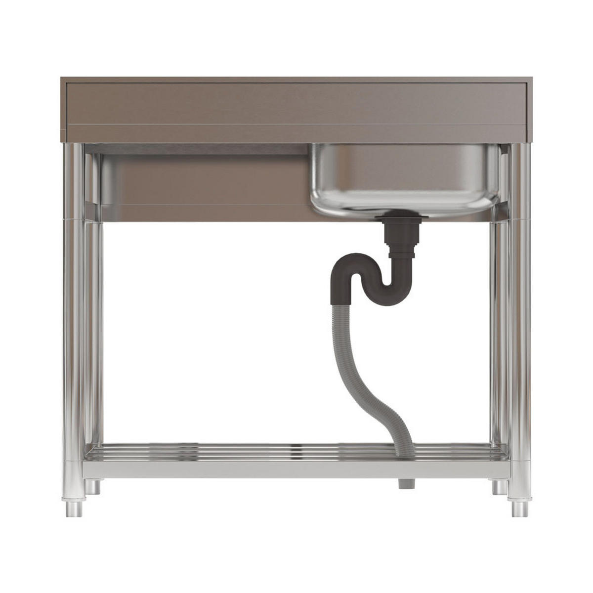 SPÜLBECKEN mit Abtropffläche aus Edelstahl in Silber Robuste Ausführung Großzügiges Einzelbecke Integrierte Rückwand 100 x 50 x 90 cm - Silberfarben, Metall (100/90/50cm) - Livingandhome