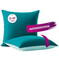MICROFASER Kissenhüllen Bi-Color im Wende-Design 2er Set türkis 80x80 - Türkis, Textil (80/80cm) - wometo