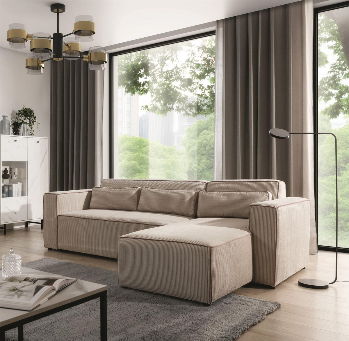 ECKSOFA Schlafsofa Waldo In Poso - Beige, Holzwerkstoff/Textil (260/173cm) - Fun Möbel