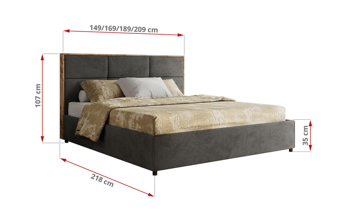 POLSTERBETT LERIO CLASSIC 160/200 - Dunkelgrau Velvet - ohne Matratze - Dunkelgrau, Textil (160/200cm) - MKS