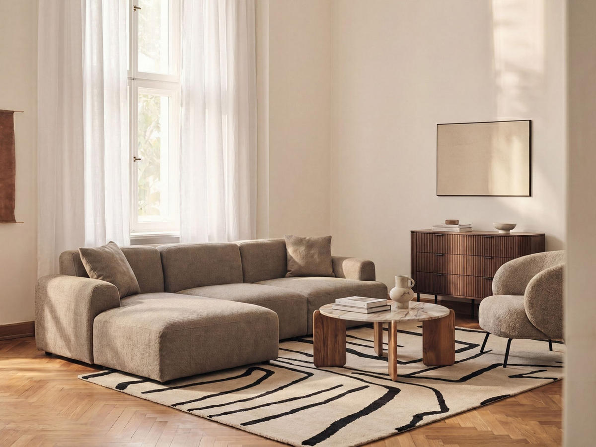 ROHOVÁ POHOVKA modul 3-místná Látka Hnědá pravostranná Hede - hnědá, textil (244/148cm) - Beliani