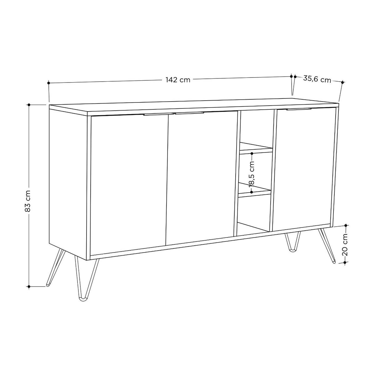 BUFFET 3 Nischen und 3 Türen L142 cm - Clara - Anthrazit, Holzwerkstoff (35.6/83/15cm) - Calicosy